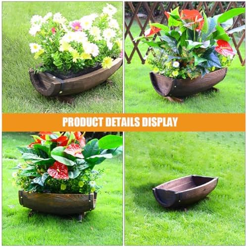 Wood Half Barrel Planter Outdoor Garden Flower Pot 14.5x9.2 Inch Rustic Wooden Wine Barrel with Base for Patio Porch Succulent Plants Decoration - Image 7