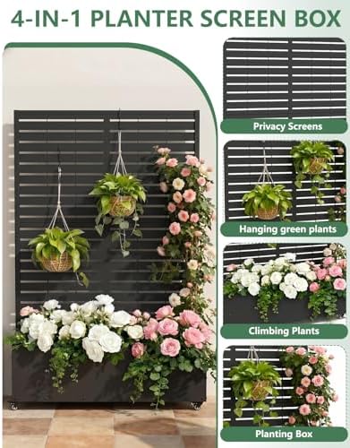 Metal Planter Box with Trellis,70.9"x47.2"x15.7" Raised Garden Bed with Drainage Holes, Privacy Planters for Outdoor Garden Bed for Climbing Plants,Vegetables,and Vines, Black-louvered - Image 4