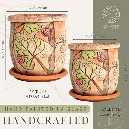 STP GOODS Ceramic Pot with Drainage Hole and Saucer, Plant Pots, Modern Decorative Planters for House Plants Indoor Flowers Plants, Cute Flower Pot - Gifts (Ladybugs (1.6 L)) - Image 3