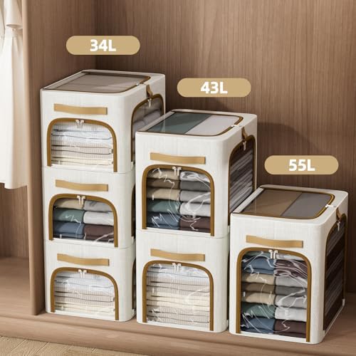 CYhom Storage Bins with Metal Frame, 3-Clear Windows Openings, 34L, White - Image 4