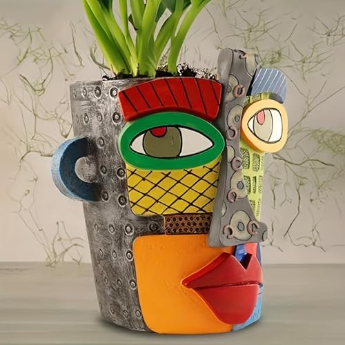 Picasso Abstract Resin Flower Pots Colorful Unique Face Planters Pots Head - Image 3
