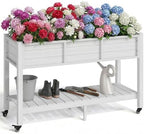 YITAHOME Raised Garden Bed HDPE, 47x18x31In Raised Flower Bed Poly-Wood Weather-Resistant Elevated Planter Box with Lockable Wheels & Storage Shelf for Vegetable Flower, White by YITAHOME