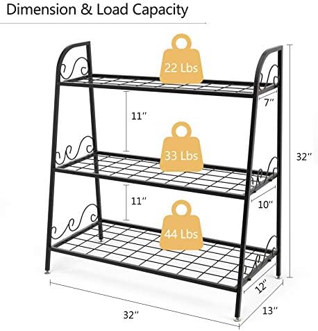 Giantex 3 Tier Metal Plant Stand, Indoor Outdoor Plant Shelf, Flower Rack Display Shelf, Flower Pots Holder with Adjustable Feet for Garden, Balcony, Living Room (3-Tier (32''x 13'' x 32'')) - Image 6