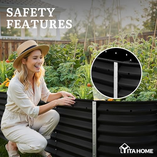 YITAHOME 8x2x2ft Large Raised Garden Bed Kit, 24" Tall 9 in 1Galvanized Metal Planter Box with Gloves and Safety Rubber, Outdoor Above Ground Planters for Plants Vegetables Flowers, Black - Image 6