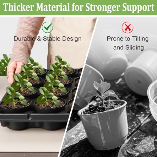RooTrimmer 3 Inch Plastic Plant Pots 100 Pcs with 5 Pcs 20 Cell Seed Starter Trays, Thick Black Small Nursery Pots and Propagation Shuttle Trays for Seed Starting, Plant Propagation Starter Kit 5 Sets - Image 6