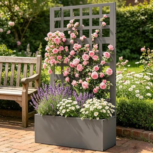 Outdoor Metal Raised Garden Bed - Climbing Plants Stand Raised Planters, Privacy Screen Garden Box Large Flower Bed Weather-Resistant Design 2 Drainage Holes for Planting Flowers Vegetables - Image 4