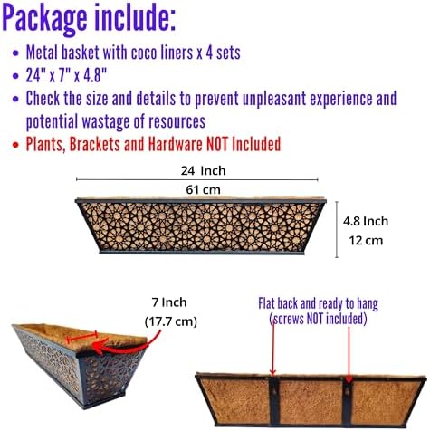 LaLaGreen Long Wall Planter (24 in, 4 Pack) Black Coco Liner Window Box - Image 2
