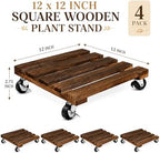 4 Pack Wooden Plant Stand With Wheels, 12" Rolling Planter Base Plant Stand, With Metal Lockable Caster Wheels, For Indoor Outdoor Plant Pots - Image 4