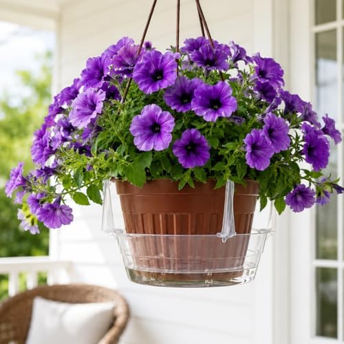 25 PCS Hanging Basket Saucers for Plants – Clear 6-12 Inch Plastic Watering Tray with Hooks, Anti-Leak Drip Pan & Water Catcher for Indoor & Outdoor Hanging Baskets (12 in,20PCS) - Image 7
