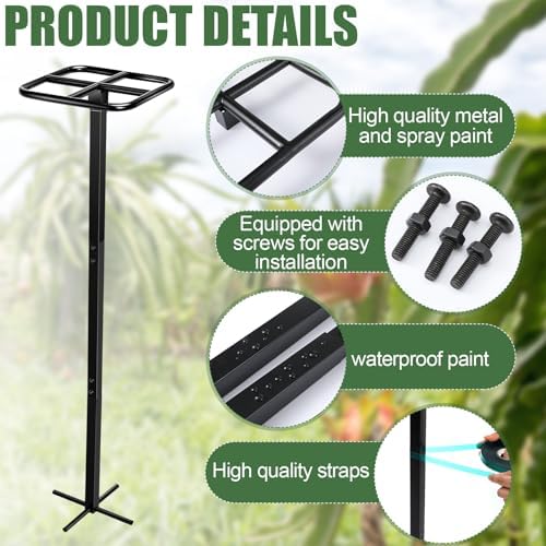 MorningRo 2 Pack 12 x 48 Inch Dragon Fruit Trellis Adjustable Garden Metal Plant Climbing Support with Wide Stretch Ties for Outdoor Vertical Gardens Vining Plants - Image 3