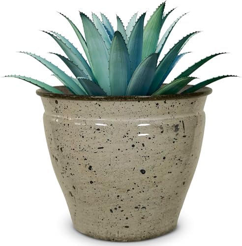 Headwind Robert Allen Riverside Collection – 14" Chamois Glazed Decorative Plant Pots Indoor with Drainage & Outdoor - Modern Flower Pot Weather-Resistant Lightweight Stone-Look Composite Planter by Headwind