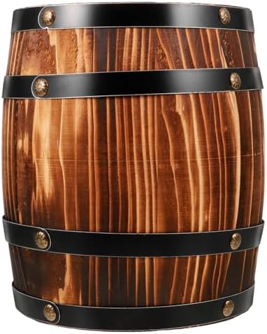 BESTOYARD Wood Wine Barrel Whiskey Barrel Bucket Aging Barrel Vintage Planter Container Water Wishing Well Pail for Home Kitchen Bar Summer Party Decoration Dark Brown, 20.00X16.00X16.00CM by BESTOYARDSHOME