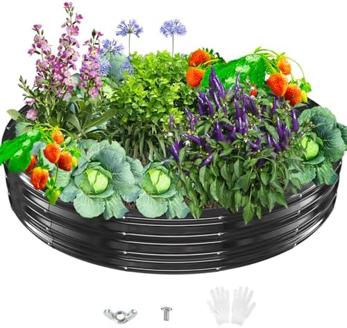 Durable Round Galvanized Steel Raised Garden Bed for Planting,Round Galvanized Steel Fire Ring/Fir Pit for Outdoor- 6×6×1FT,0.8MM Thick (Black, 72 ins Diameter x 12 ins high) by zbzbml