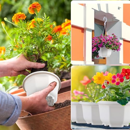 Roshtia 50 Pack 5.1 Inch Plastic Hanging Plant Pots with Hooks, Gray White - Image 4