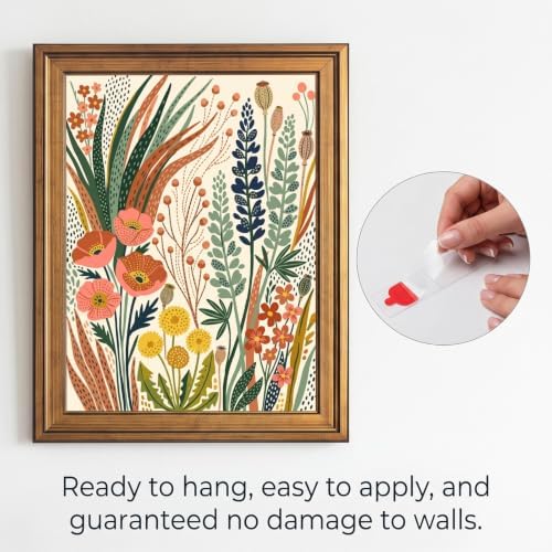 Framed Canvas Wall Art Bohemian Gouache Desert Wildflowers Coral and Green Botanical Canvas Print Poster Gold Frame Wall Decor for Living Room Boho Home Decor, Floral Print - Inch 24x36 - Image 2