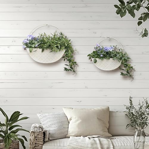 2-Piece Metal Planter Wall Hanging Baskets Decor Half-Moon Wall Mount Planter Set for Shabby Chic Farmhouse Outdoor Indoor Wall Decor - Image 5