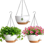 10 Inch Self-Watering Hanging Planters Set of 3 with Saucers by Areutxbis