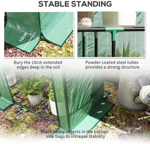Outsunny Lean-to Greenhouse with 3 Tier Shelves 56.7" x 18.9" x 59.8" Green - Image 6
