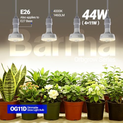Barrina Orbgrow OG11D Grow Light Bulbs with Base, 4000K 11W, 4 Packs, White - Image 3