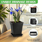 BTPLASTIK Square Plastic Planter 8 Inch, Plant Pots with Drainage Hole & Tray, 10 Pack Modern Decorative Garden Pot with Saucer, 1 Gallon Flower Pots Planters for Indoor Outdoor Plants - Image 2
