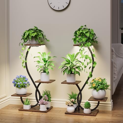 BACEKOLL Plant Stand Indoor with Grow Lights - 2 Pack Plant Shelf, Lighted Corner Plant Stands for Indoor Growing, 4 Tiered Metal Flower Holder, S-Shaped Decorative Shelves for Home, Hallway, Black - Image 2
