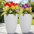 2-Pack 19" White Resin Tall Outdoor Planters with Wave Texture by Ultym
