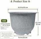 17 Inch Wide Mouth Planter Urns, Set of 3, Granite Grey, Premium Plastic - Image 3