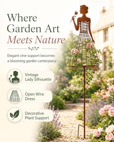 Vintage Lady Garden Trellis Stake Metal Climbing Plant Support - Image 2