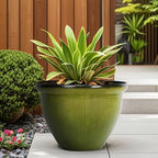 Worth Garden 12-Inch Dia. Round Green Plastic Planters with Drain Holes, 9.5-Inch Height - 4-Pack Glossy Finish Bell-Shaped Plant Pot – Lightweight Indoor/Outdoor Flower Pots - Image 5