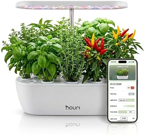 Nouri Hydroponics Growing System, 12 pod APP Smart Indoor Herb Garden Kit with LED Grow Lights, Hydroponic Herb Garden Indoor for Plant Lovers, Gardeners, Kitchen, Tomato Seeds Included by Nouri