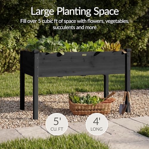 Best Choice Products 48x24x30in Raised Garden Bed, Elevated Wood Planter Box Stand for Backyard, Patio, Balcony w/Bed Liner, 200lb Capacity - Black - Image 3