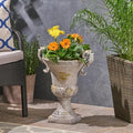 Merax 19.25'' Tall Elegant Roman Style Lightweight Concrete Planter with Botanical Accents, Square Indoor Outdoor Flower Pot with Drainage Hole & Stopper, Grey by Merax
