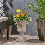 Merax 19.25'' Tall Elegant Roman Style Lightweight Concrete Planter with Botanical Accents, Square Indoor Outdoor Flower Pot with Drainage Hole & Stopper, Grey by Merax