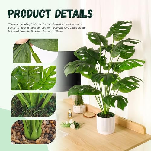 Der Rose 28" Fake Plants Large Artificial Monstera Faux Potted Plants Indoor Tall for Outdoor Living Room House Floor Front Porch Tree Decor (Pack of 2) - Image 4