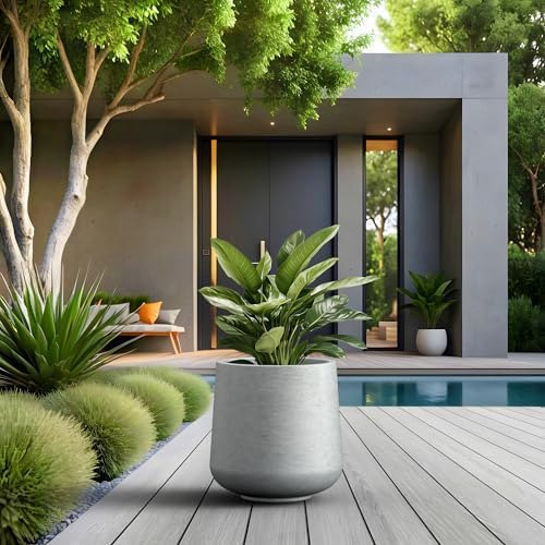 Kante Round Concrete Planter, 13-Inch Dia Barrel-Style Garden Pots with Drainage Hole for Home, Patio and Garden, Flower and Tree Planter (10.2" Opening), Gray - Image 5