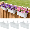 Metal Railing Planter Boxes 16 Inch, 3-Pack Adjustable Hanging Flower Pots for Balcony, Deck, Porch & Fence, Detachable Hook Design, White Heavy Duty Planters for Outdoor by SYITCUN