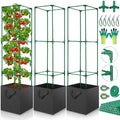 3 Pack Tomato Cage for Garden, Upgraded Fiberglass Garden Trellis with 3 PCS Grow Bags, Square Tomato Planter Support Garden Cages for Cucumber Vegetables Vertical Climbing Plants by LifeisLuck