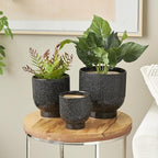 Deco 79 Ceramic Indoor Outdoor Planter Speckled Small Planter Pot with Linear Grooves and Tapered Bases, Set of 3 Planters 9", 8", 6"H, Black - Image 5
