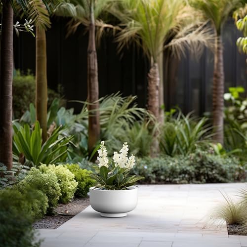 Kante Small Round Pedestal White Concrete Planter 13.8" Dia, Outdoor - Image 5
