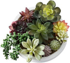 MyGift 8 Inch Round Modern Artificial Succulent Arrangement Potted in White Concrete Plant Bowl, Assorted Faux Mini Succulents in a Decorative Planter Pot - Image 4