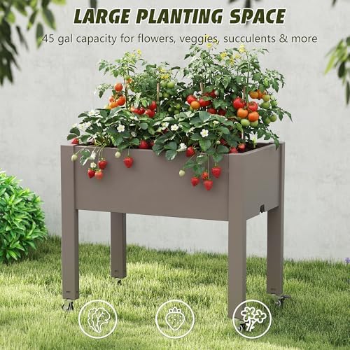 Raised Garden Bed with Wheels, Resin Elevated Planter Box, Brown - Image 6