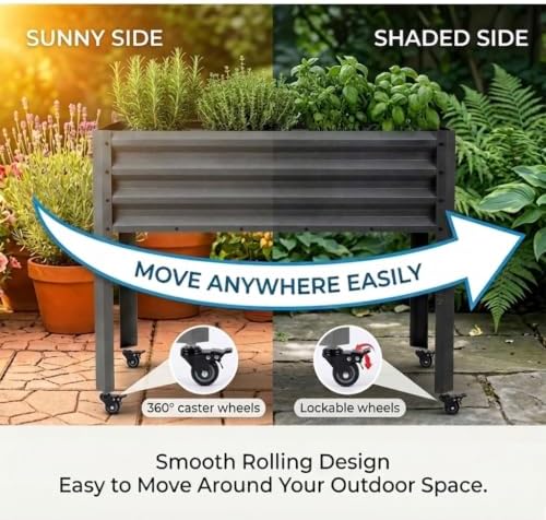 Rolling Raised Garden Bed 2'x 4' with Legs & Storage Shelf, 700 lb Capacity Elevated Planter Box for Vegetables, Flowers & Herbs, for Patio & Porch - Modern Gray - Image 4