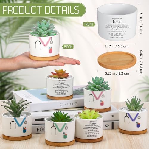 Nurse Appreciation Gifts for Women Mini Succulent Pots Nursing Assistant Ceramic Plant Pots Decor Thank You Gifts for CNA Nicu RN Nursing Student Graduation(10 Pcs) - Image 2