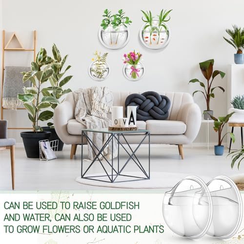 DoubleFill 4 Pcs Wall Fish Tank wall Aquarium Hanging Fish Bowls 9in 6in Acrylic Fish Bubble Ecosphere Decor Fish Bubble Hanging Fish Bowl Clear Vase Flower Plant Pot - Image 4