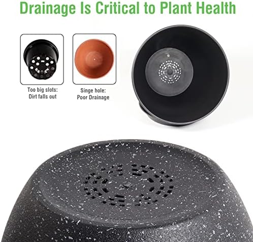 UOUZ 12/10/9 Large Modern Plant Pots, Plastic Planters with Drainage Holes and Saucers for Indoor Outdoor Plants Flowers, Black Speckles - Image 6
