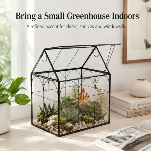 Large Tall Plant Greenhouse Terrarium Glass with Lid, 8.7"X5.9"X10.6" Inches Indoor Tabletop Orchid Succulent Cacti Terrarium Kit NA (House Black A) - Image 6