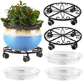 Planterhoma 3 Pack Plant Caddy with Wheels & Saucers, 11.8" Heavy Duty Metal Rolling Plant Stand, Plant Dolly with Lockable Casters, Rustproof Iron Planter Mover for Indoor Outdoor, Black by Planterhoma