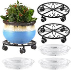 Planterhoma 3 Pack Plant Caddy with Wheels & Saucers, 11.8" Heavy Duty Metal Rolling Plant Stand, Plant Dolly with Lockable Casters, Rustproof Iron Planter Mover for Indoor Outdoor, Black by Planterhoma