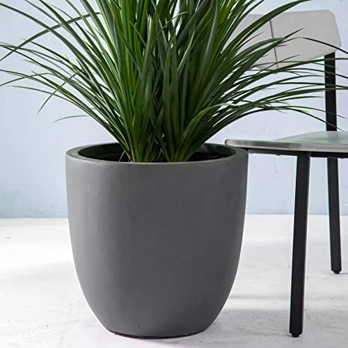 Kante 18 Inch Dia Round Concrete Planter, Indoor Outdoor Large Plant Pot with Drainage Hole and Rubber Plug for Home Patio Garden, Dark Gray - Image 6