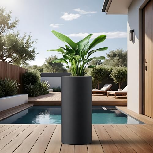 Kante Black Concrete Planter 23.6" Tall All-Weather Round Accent Pot - Image 5
